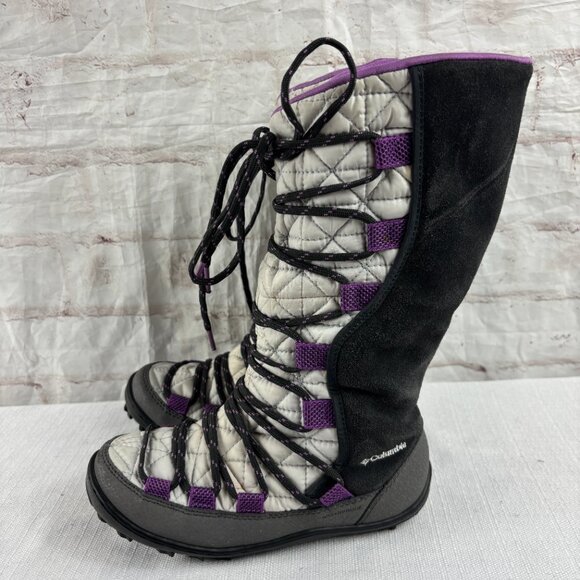 Columbia Girls Youth 1 Loveland White Purple Waterproof Winter Snow Boots - Picture 3 of 16